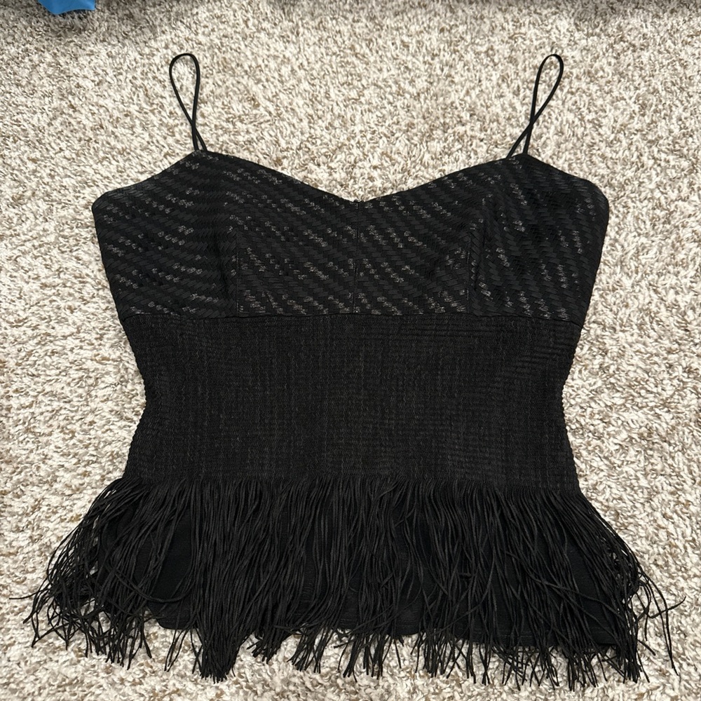 Yigal Azrouel Black Fringe Camisole